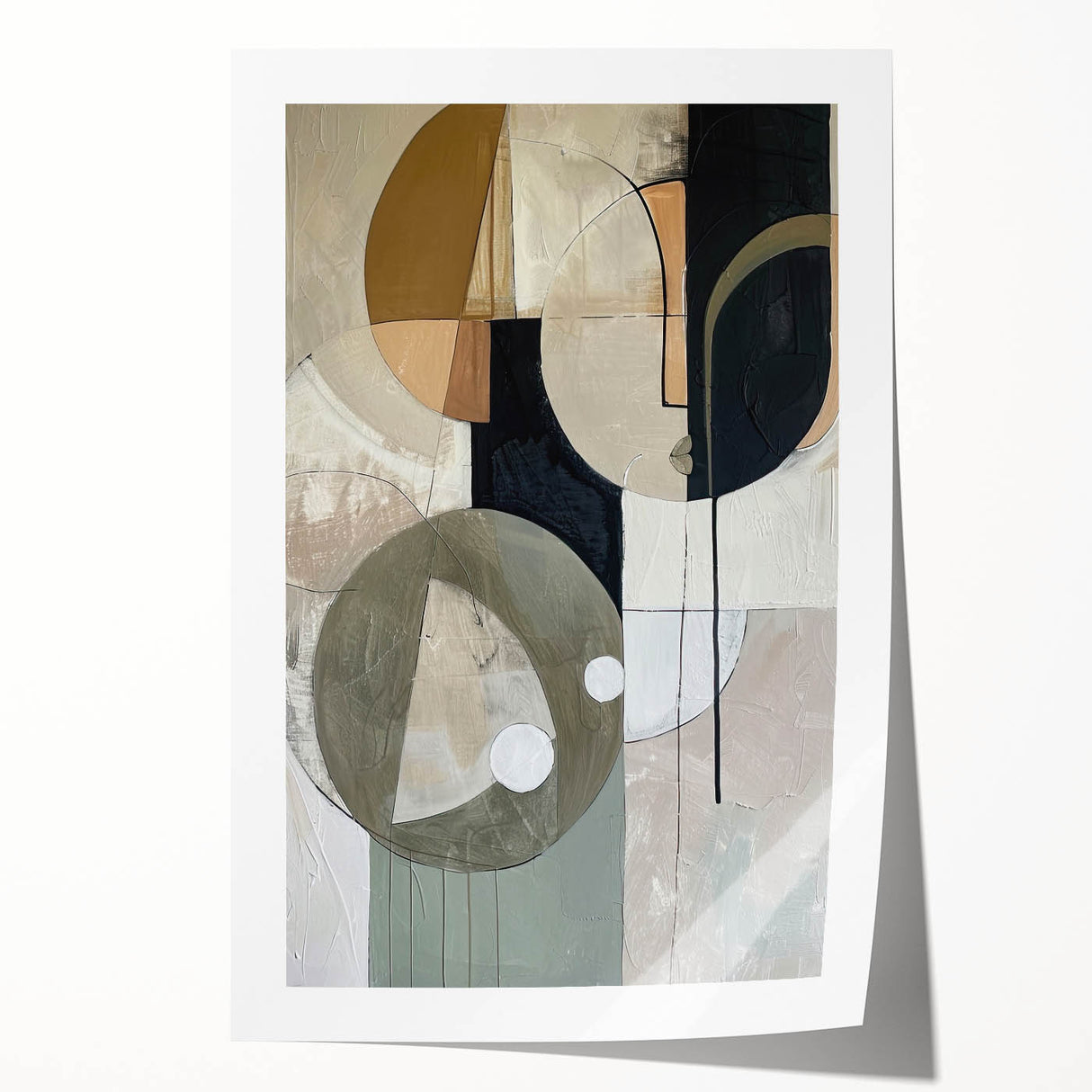 Abstract Geometric Framed Art – Modern Minimalist Black & Beige Print