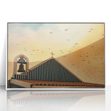 Modern urban landscape art – Church rooftop with sunset sky print