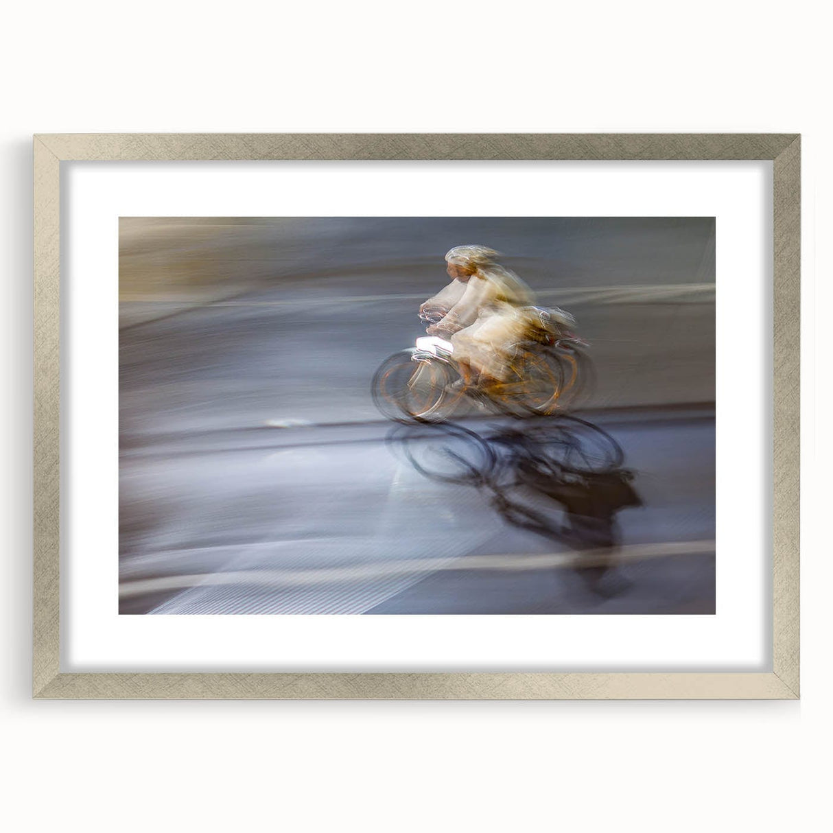 Urban skyline canvas prints – Motion blur cyclist street art