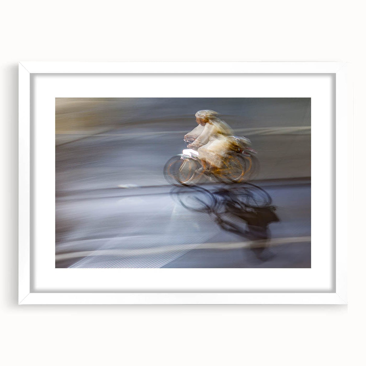 Urban skyline canvas prints – Motion blur cyclist street art