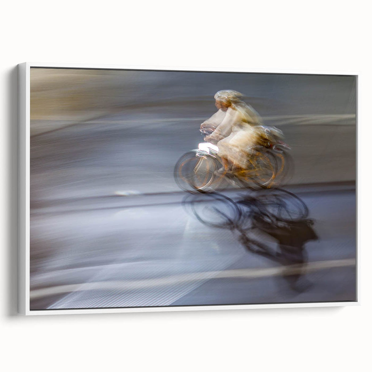 Urban skyline canvas prints – Motion blur cyclist street art