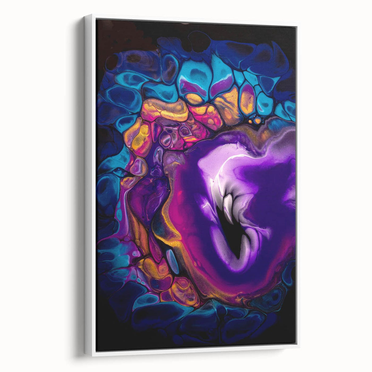 Abstract Fluid Canvas Art – Purple, Blue & Gold Swirl Painting