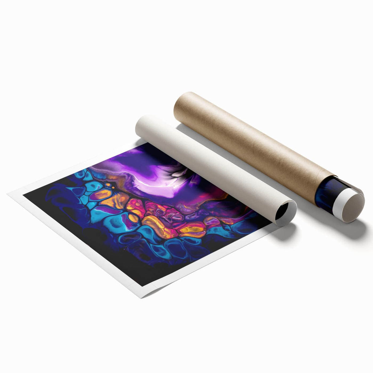 Abstract Fluid Canvas Art – Purple, Blue & Gold Swirl Painting
