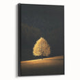 Minimalist Mountain Wall Art – Golden Tree in Sunlight Print