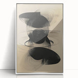 Geometric Minimalist Abstract Wall Art – Black Swirl on Beige Print
