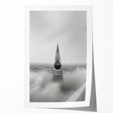 Cityscape photography prints – Iconic spire above the city clouds