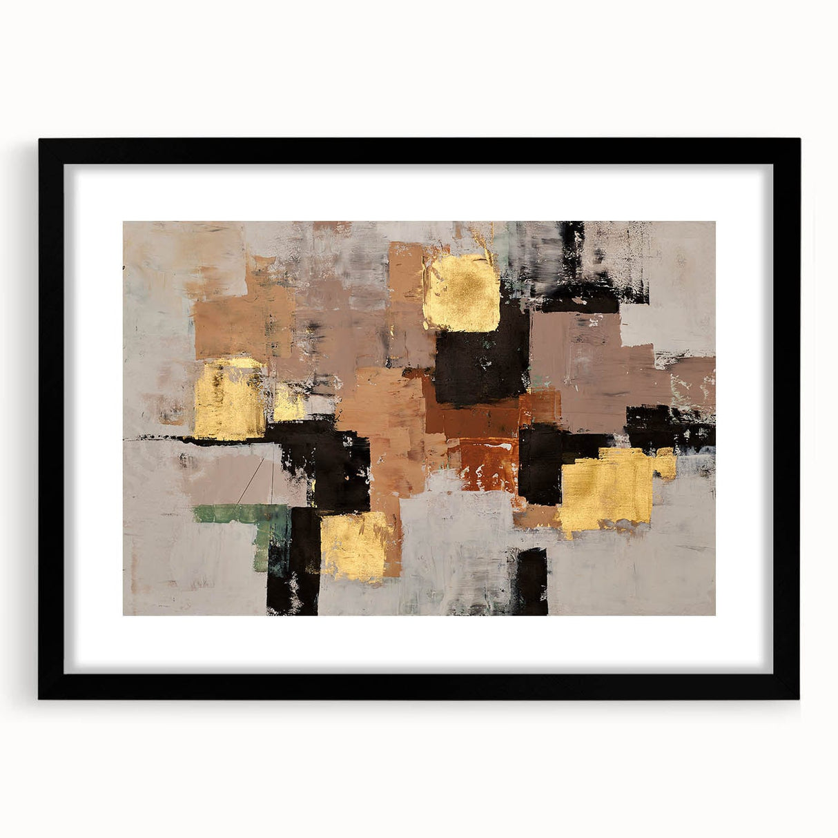 Abstract Wall Art – Gold & Earthy Geometric Textured Canvas