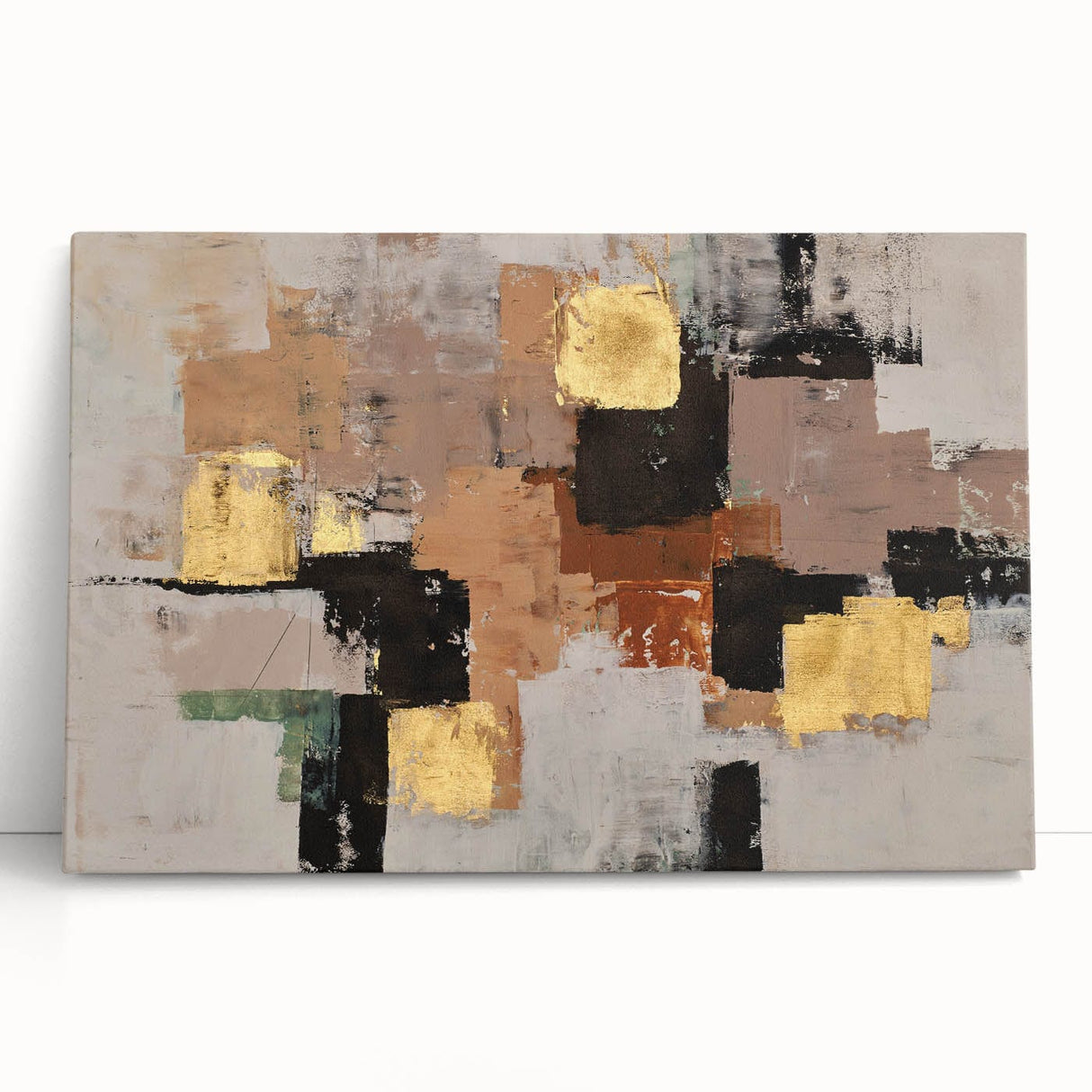 Abstract Wall Art – Gold & Earthy Geometric Textured Canvas