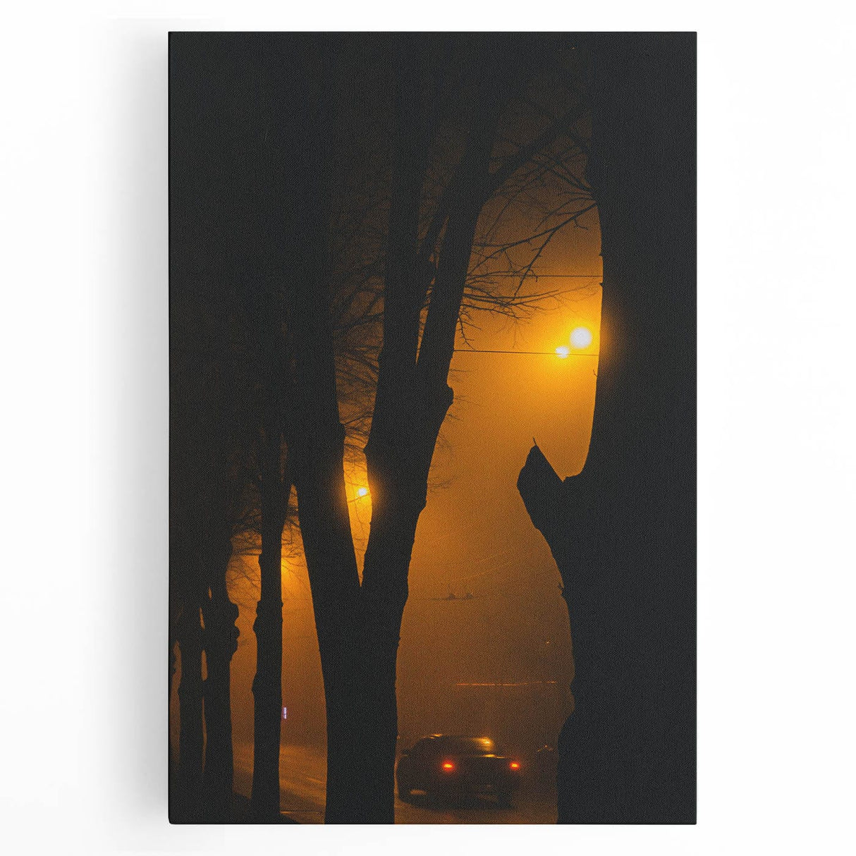 Modern urban landscape art – Moody night road with car and lights