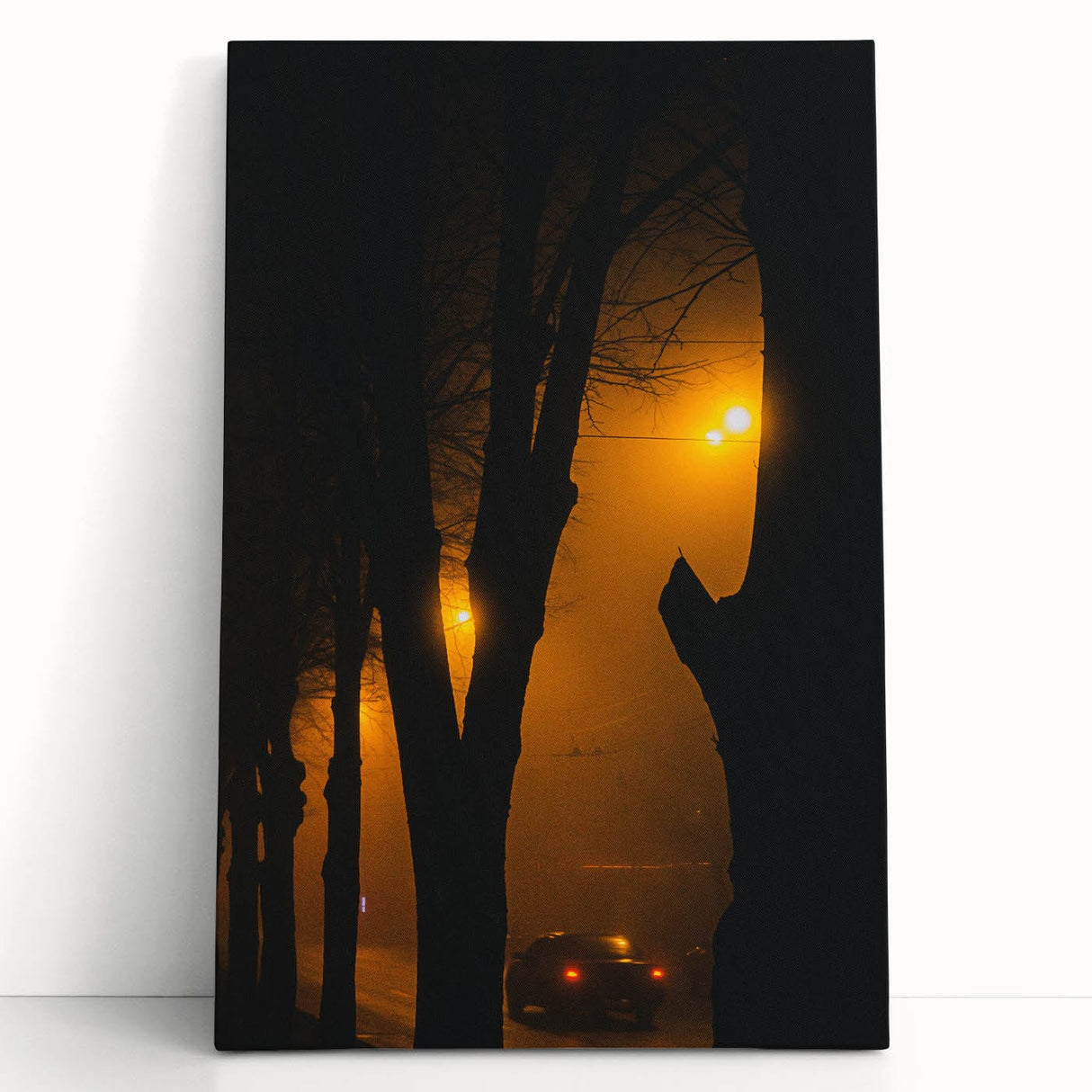 Modern urban landscape art – Moody night road with car and lights