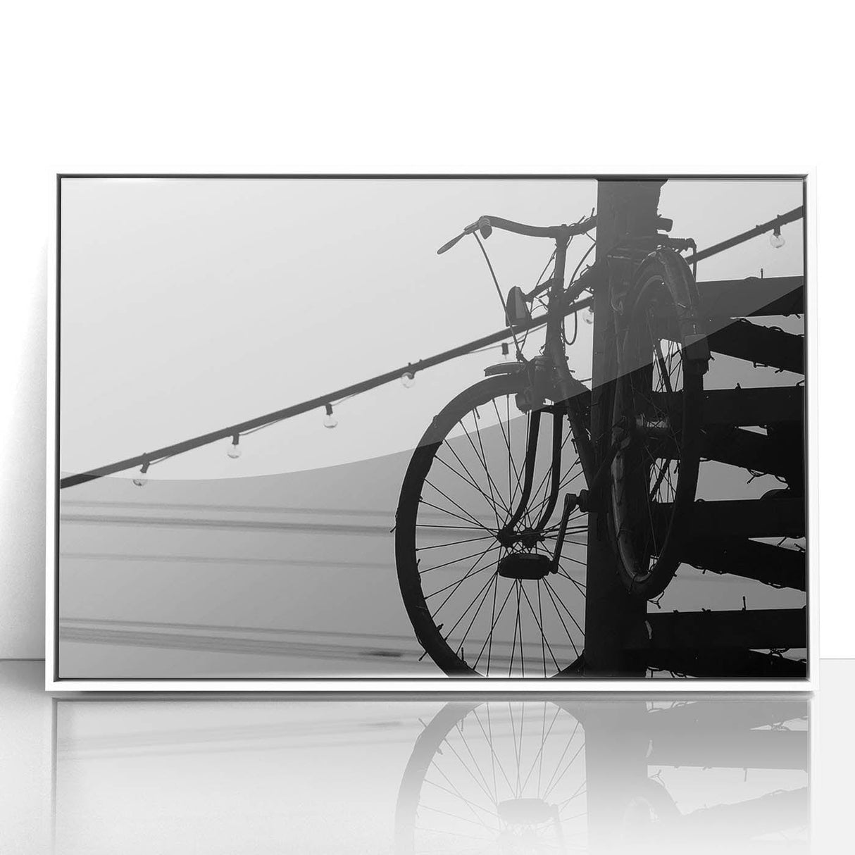 Modern Urban Landscape Art – Black and White Bicycle Scene