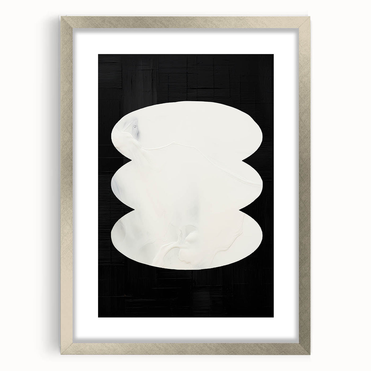 Minimalist Wall Decor – Sculptural White on Black Abstract Canvas