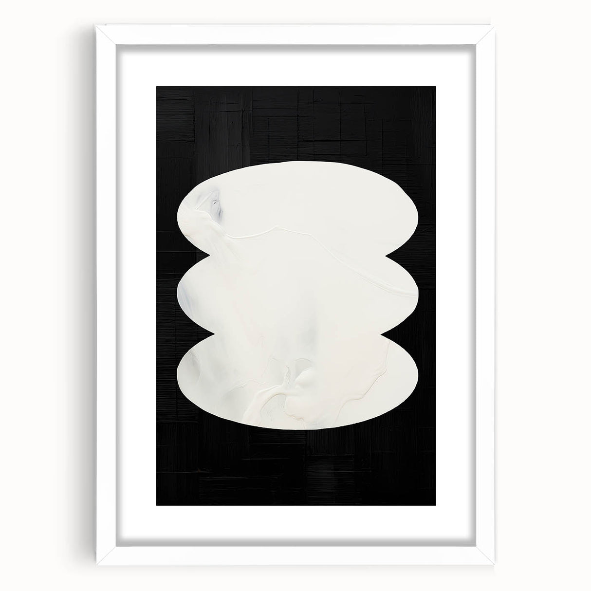 Minimalist Wall Decor – Sculptural White on Black Abstract Canvas