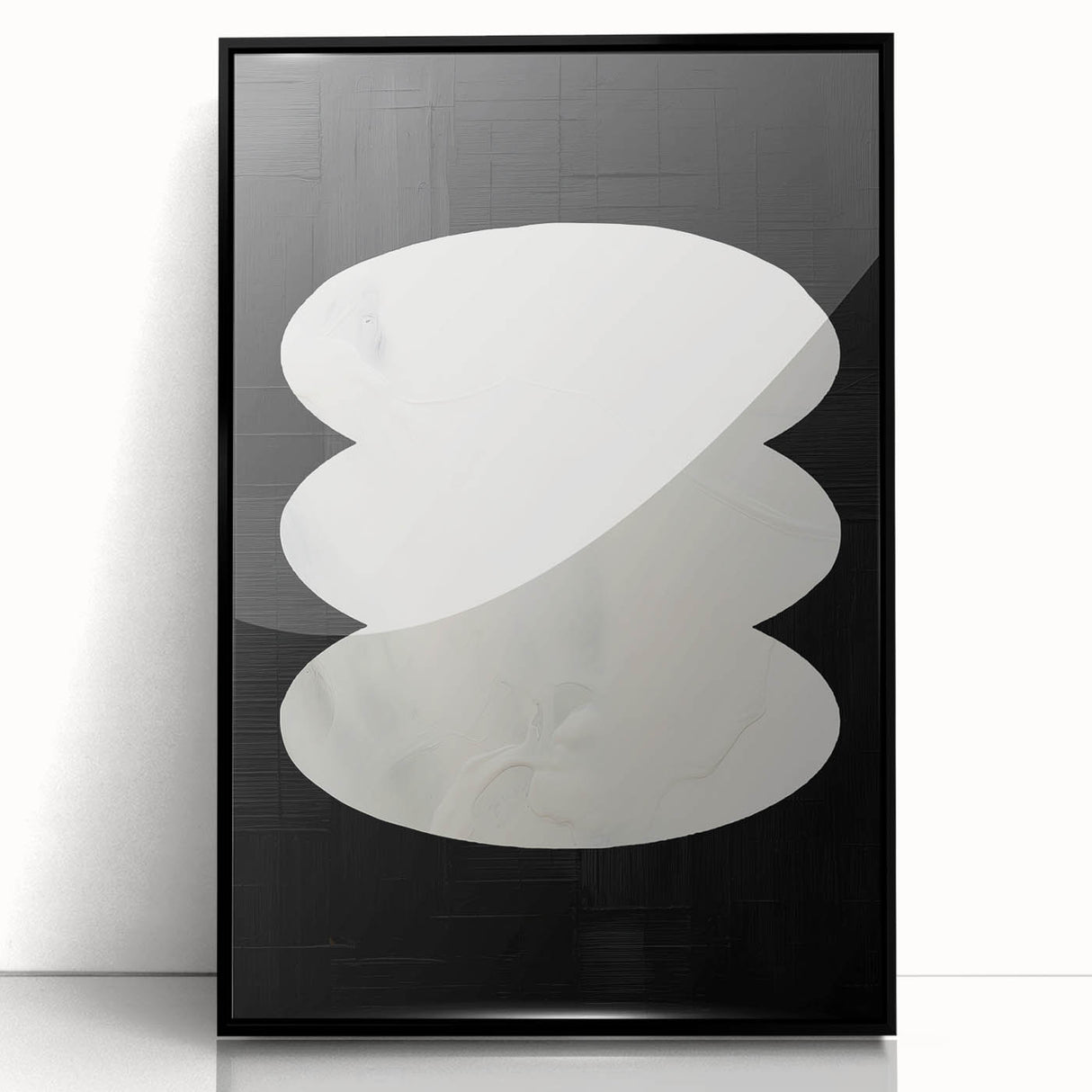 Minimalist Wall Decor – Sculptural White on Black Abstract Canvas