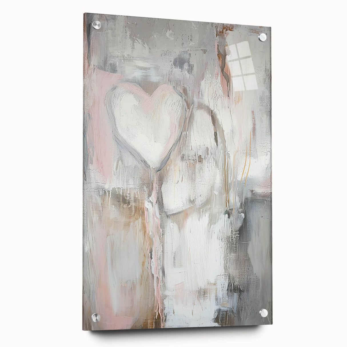 Modern Abstract Art – Soft Heart Design in Blush, Gray & White Tones