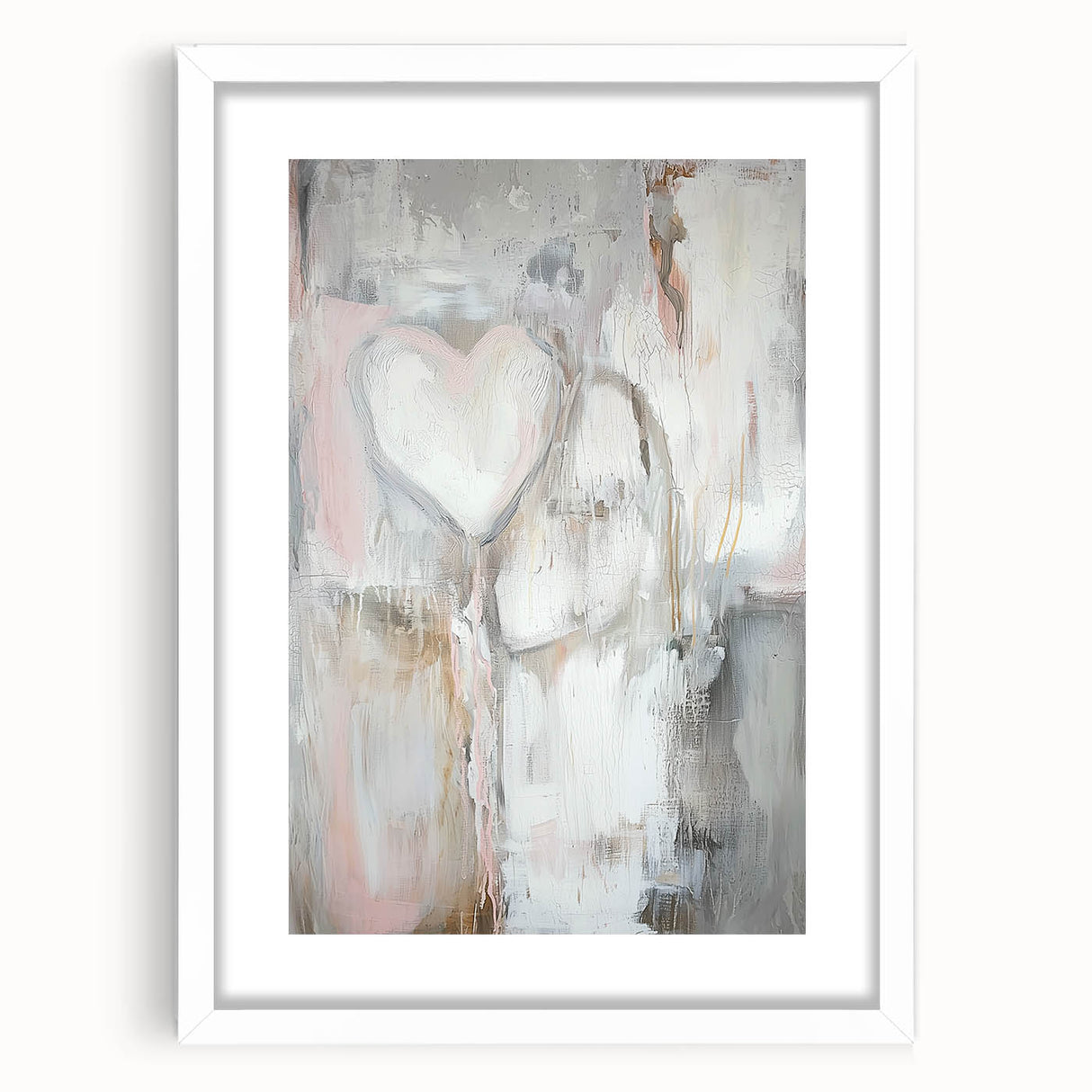 Modern Abstract Art – Soft Heart Design in Blush, Gray & White Tones