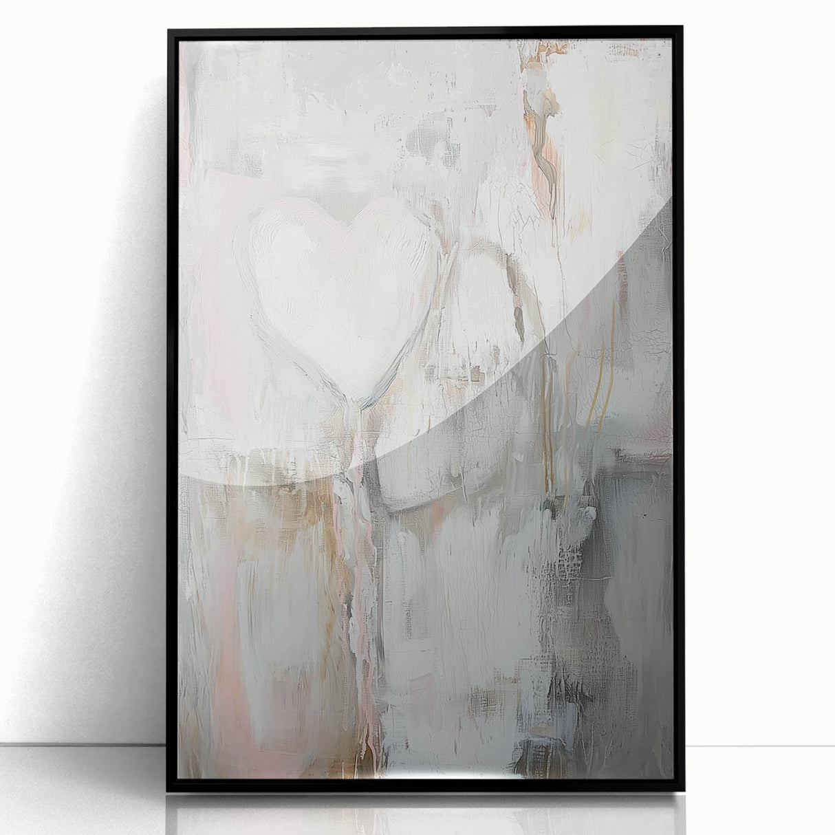Modern Abstract Art – Soft Heart Design in Blush, Gray & White Tones