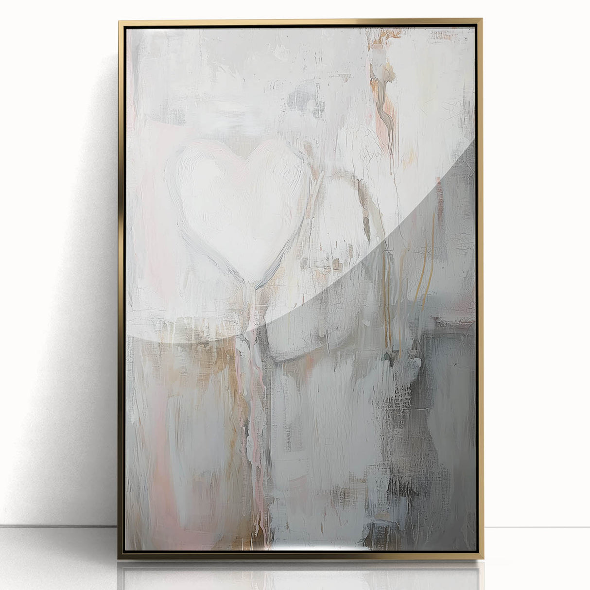 Modern Abstract Art – Soft Heart Design in Blush, Gray & White Tones