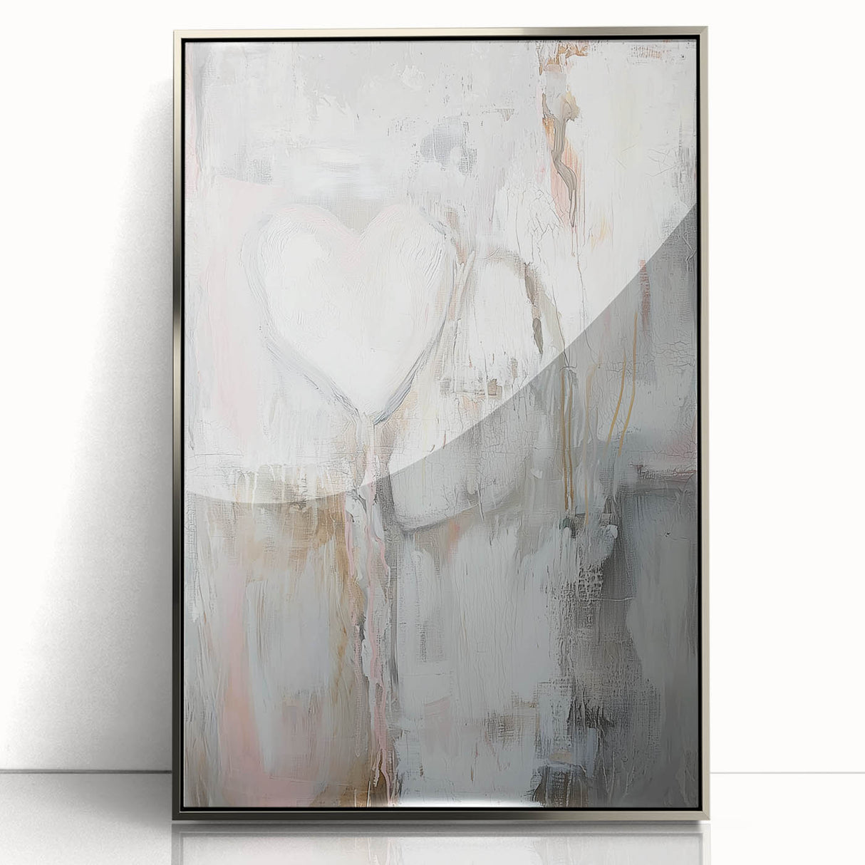 Modern Abstract Art – Soft Heart Design in Blush, Gray & White Tones