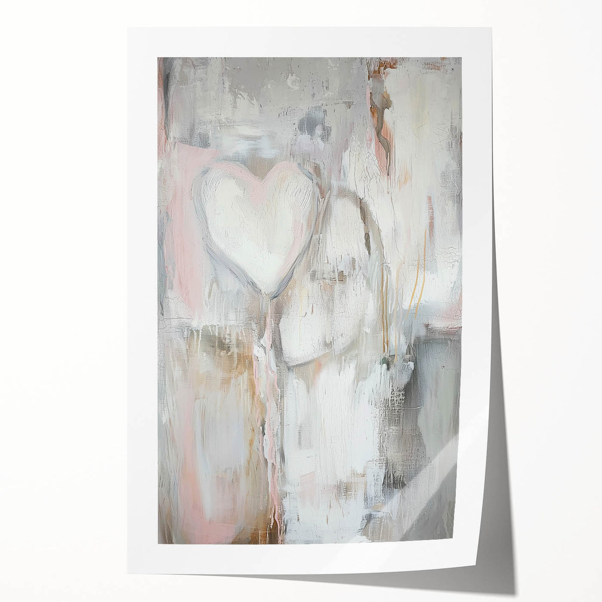 Modern Abstract Art – Soft Heart Design in Blush, Gray & White Tones