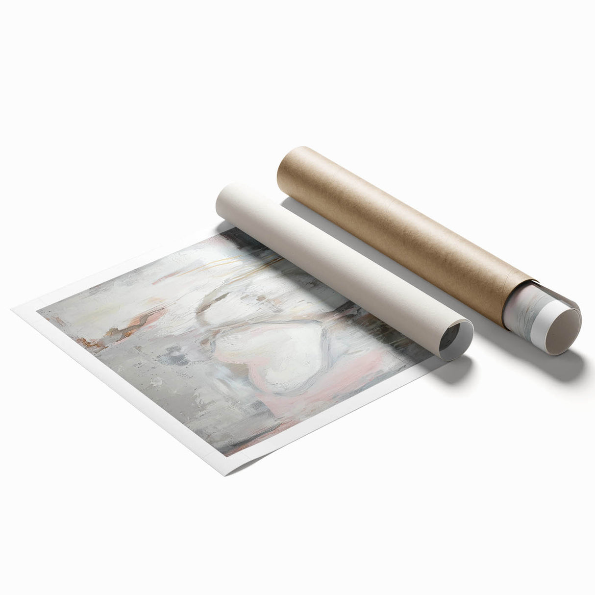 Modern Abstract Art – Soft Heart Design in Blush, Gray & White Tones