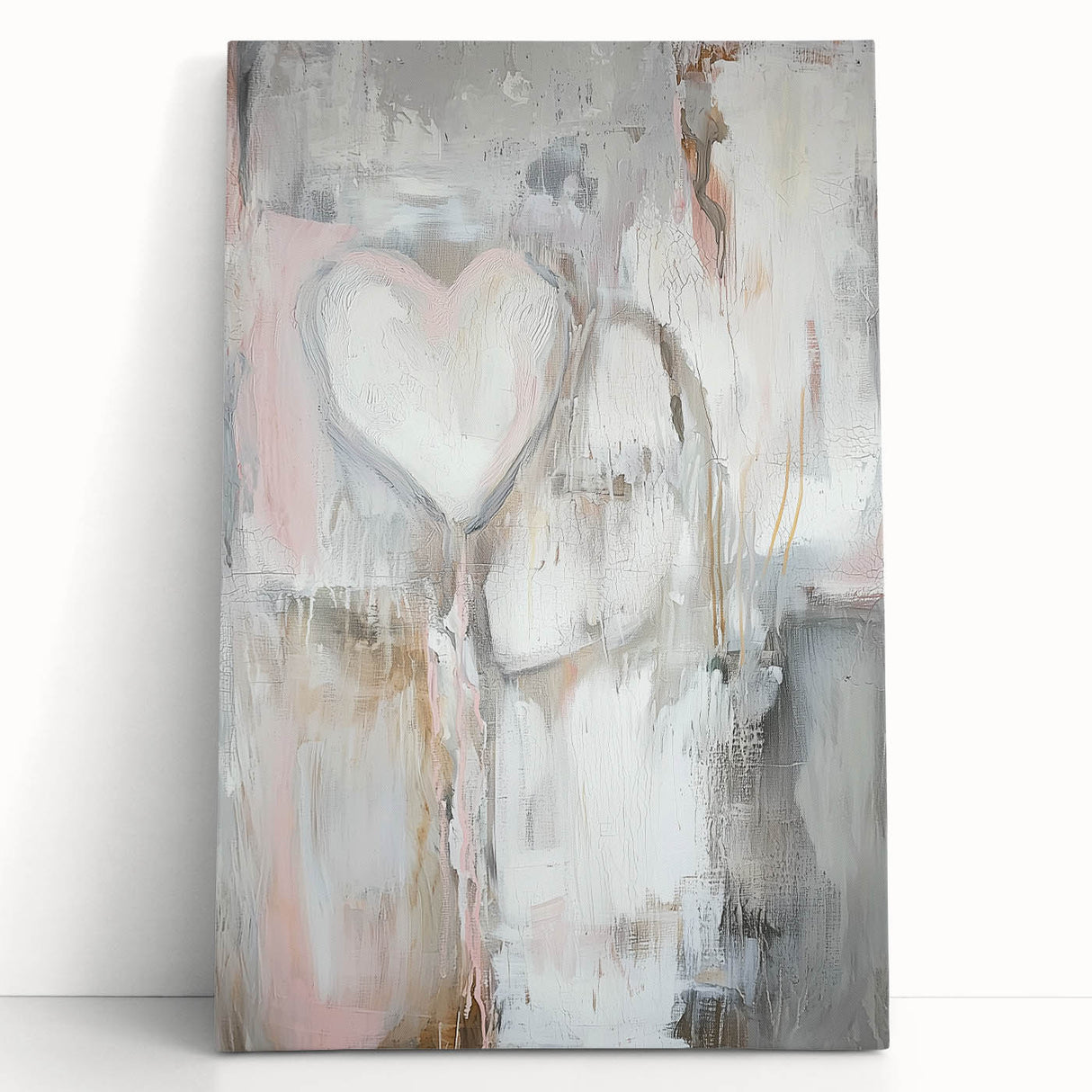 Modern Abstract Art – Soft Heart Design in Blush, Gray & White Tones