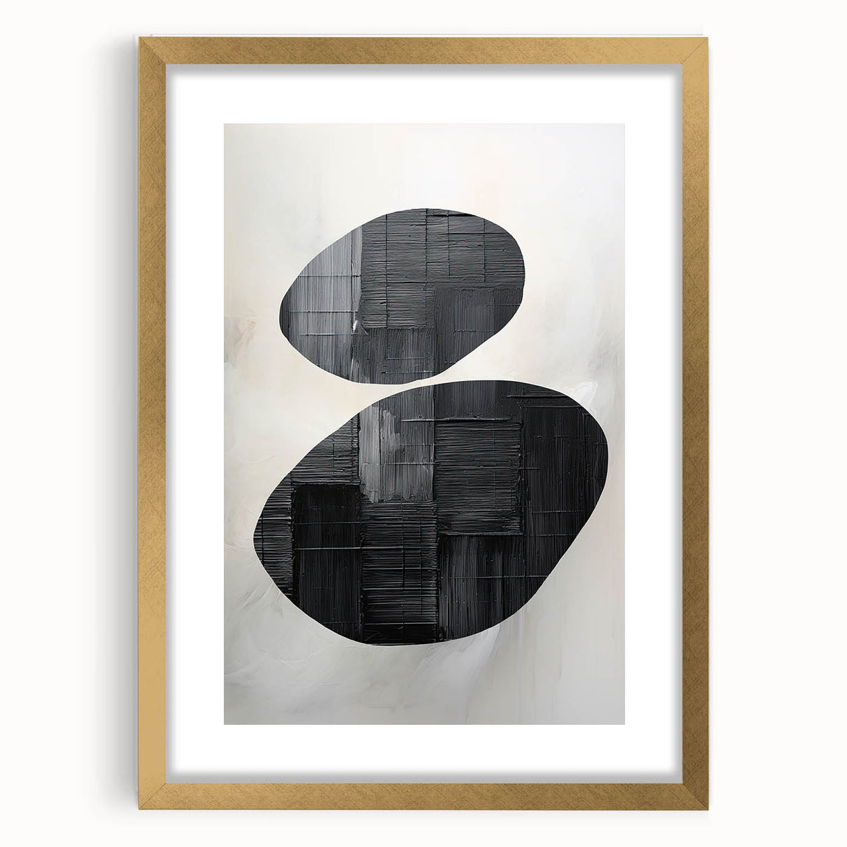 Contemporary Canvas Art – Textured Black Forms on Misty White