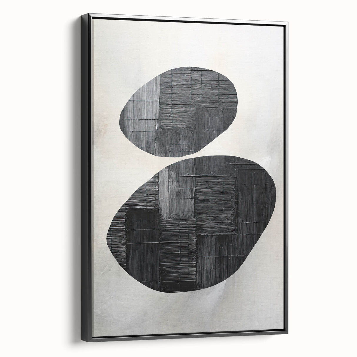 Contemporary Canvas Art – Textured Black Forms on Misty White