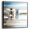 Earth Tone Art – Coastal Abstract Canvas in Blue, Beige & White