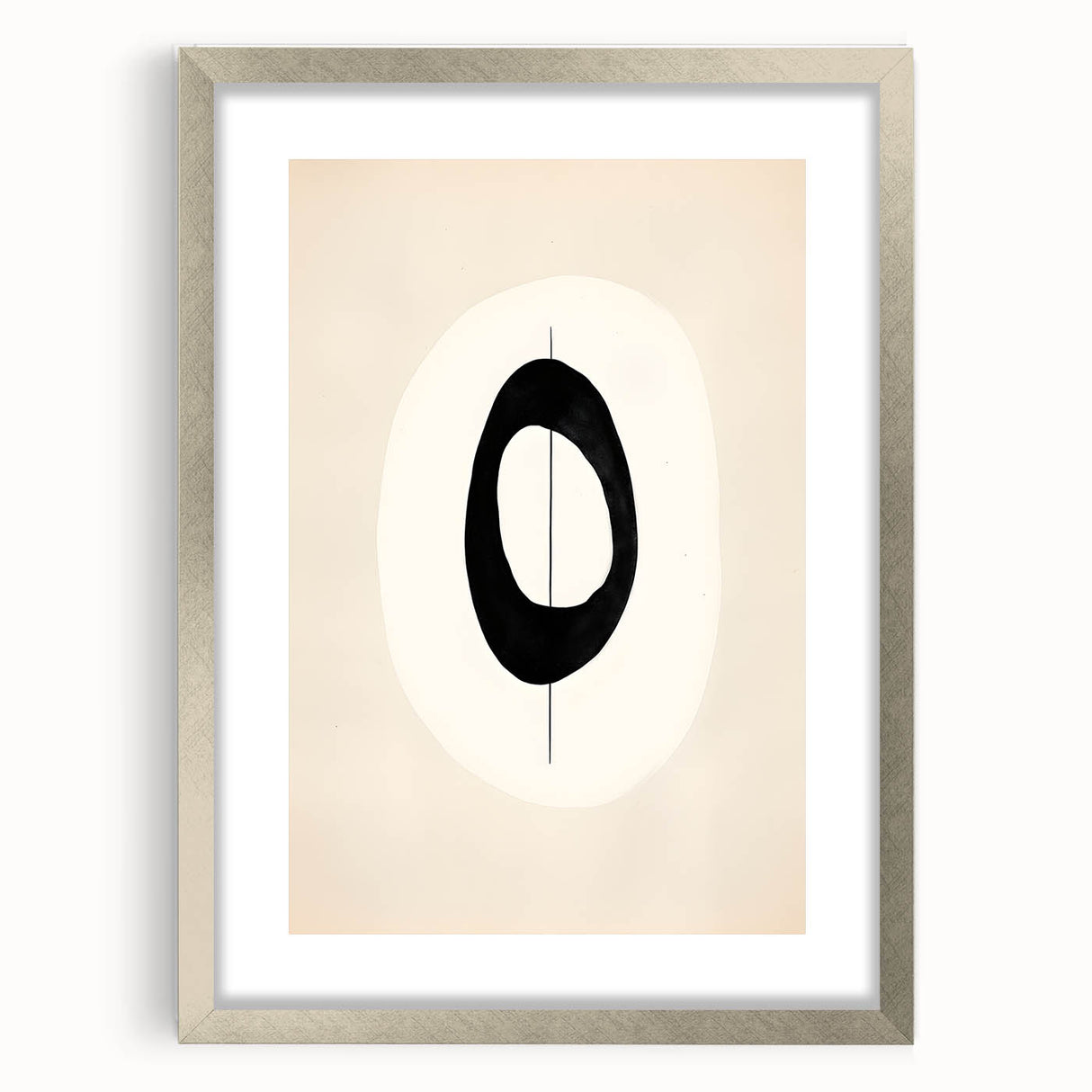 Minimalist Wall Decor – Black Oval and Line Art on Cream Canvas Print