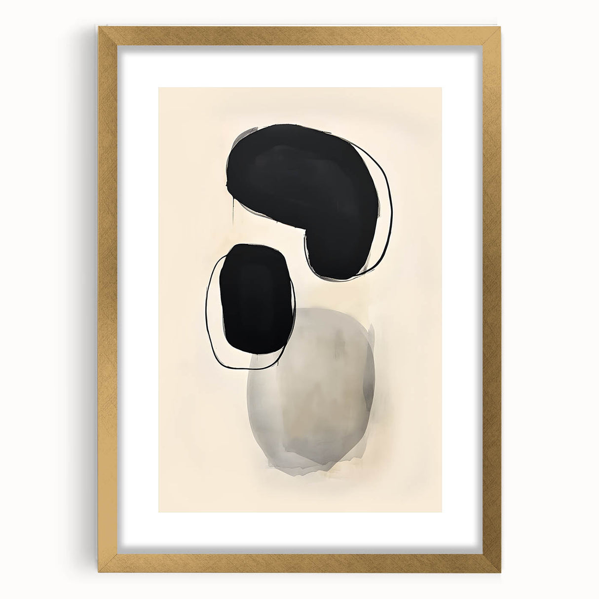 Abstract Wall Art – Organic Black Shapes on Beige Minimalist Canvas