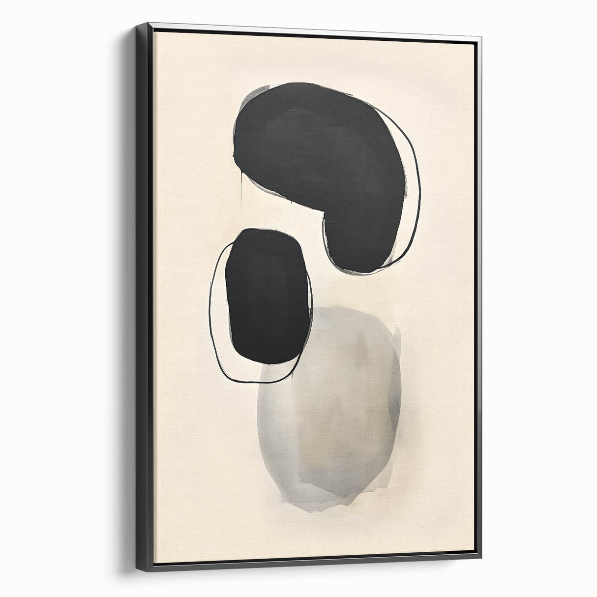 Abstract Wall Art – Organic Black Shapes on Beige Minimalist Canvas