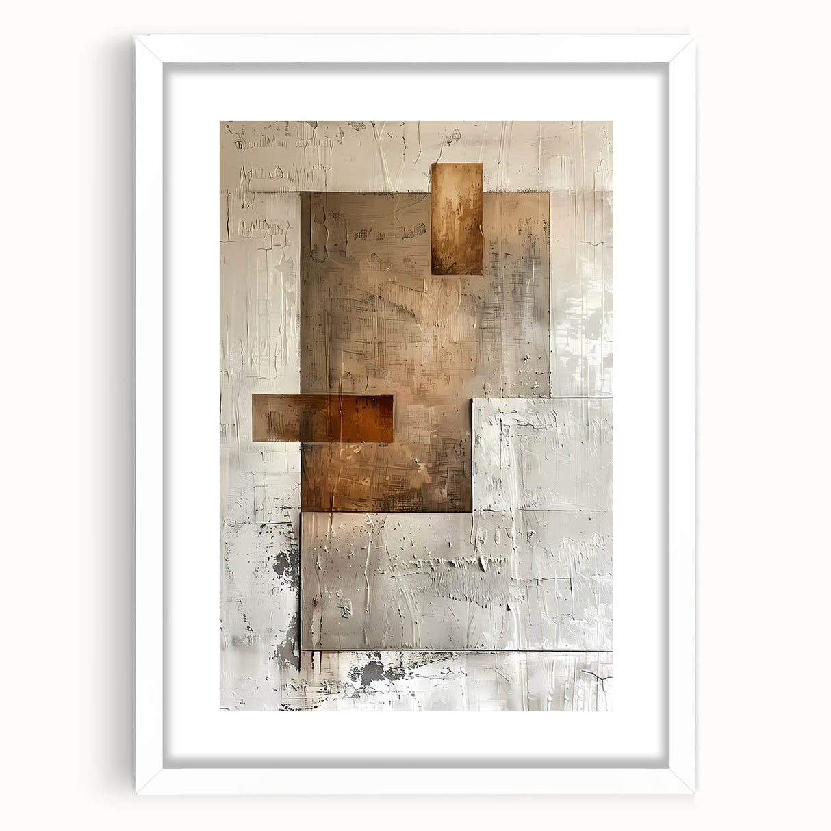 Earth Tone Art – Textured Geometric Abstract in Beige and Burnt Orange