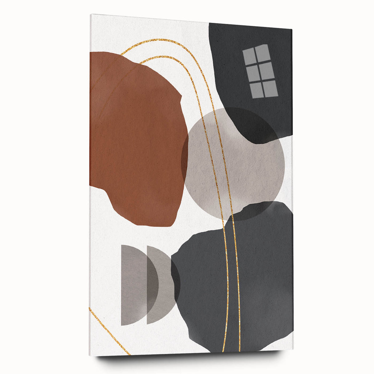 Earthy Abstract Wall Art - Brown, Gray, and Gold Geometric Print