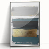 Minimalist Wall Decor – Teal, Gold & Gray Textured Abstract Brush Art
