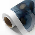 Abstract Wall Art – Navy and Gold Floral Ink Wash with Modern Flow