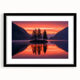 Minimalist Scenic Art Prints – Island Trees & Sunset Reflection