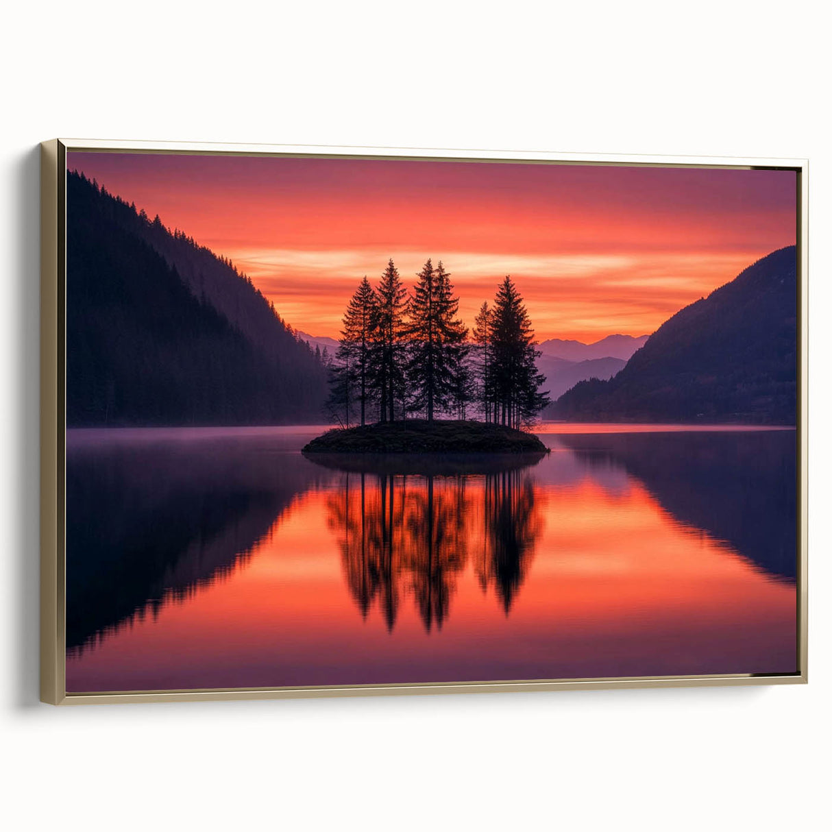 Minimalist Scenic Art Prints – Island Trees & Sunset Reflection