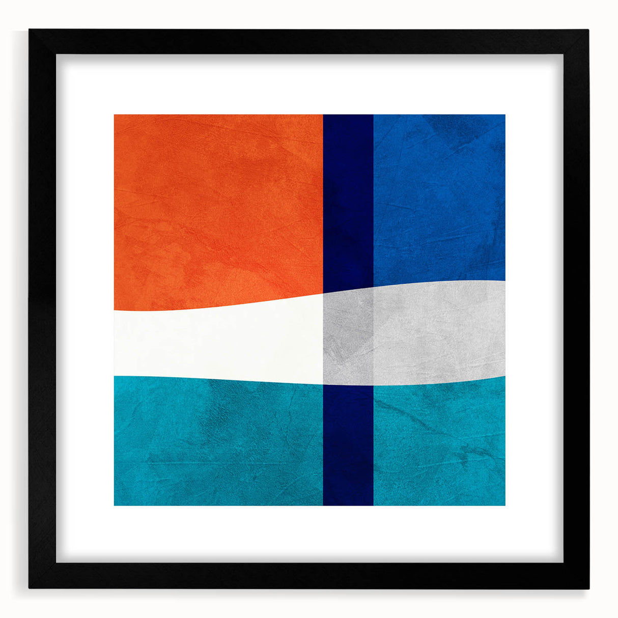 Vibrant Abstract Wall Art - Blue, Orange, and White Geometric Print