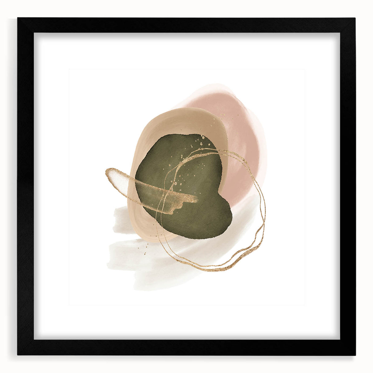 Abstract Geometric Framed Art – Olive Green & Blush Minimalist Print