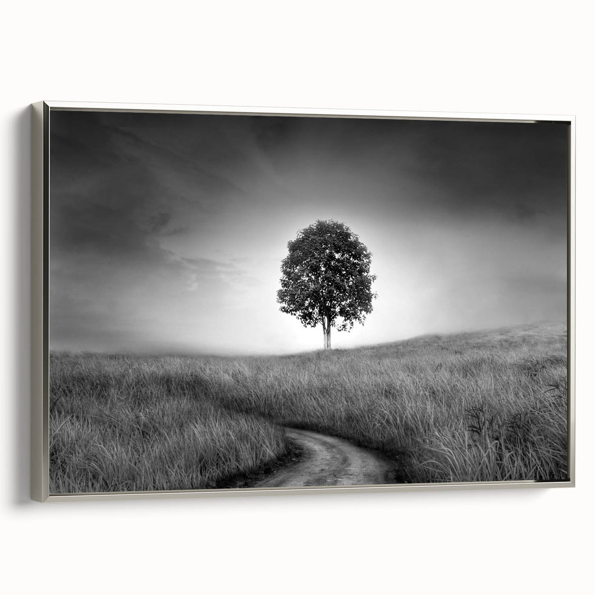 Minimalist Landscape Wall Art – Black and White Tree Scene Print