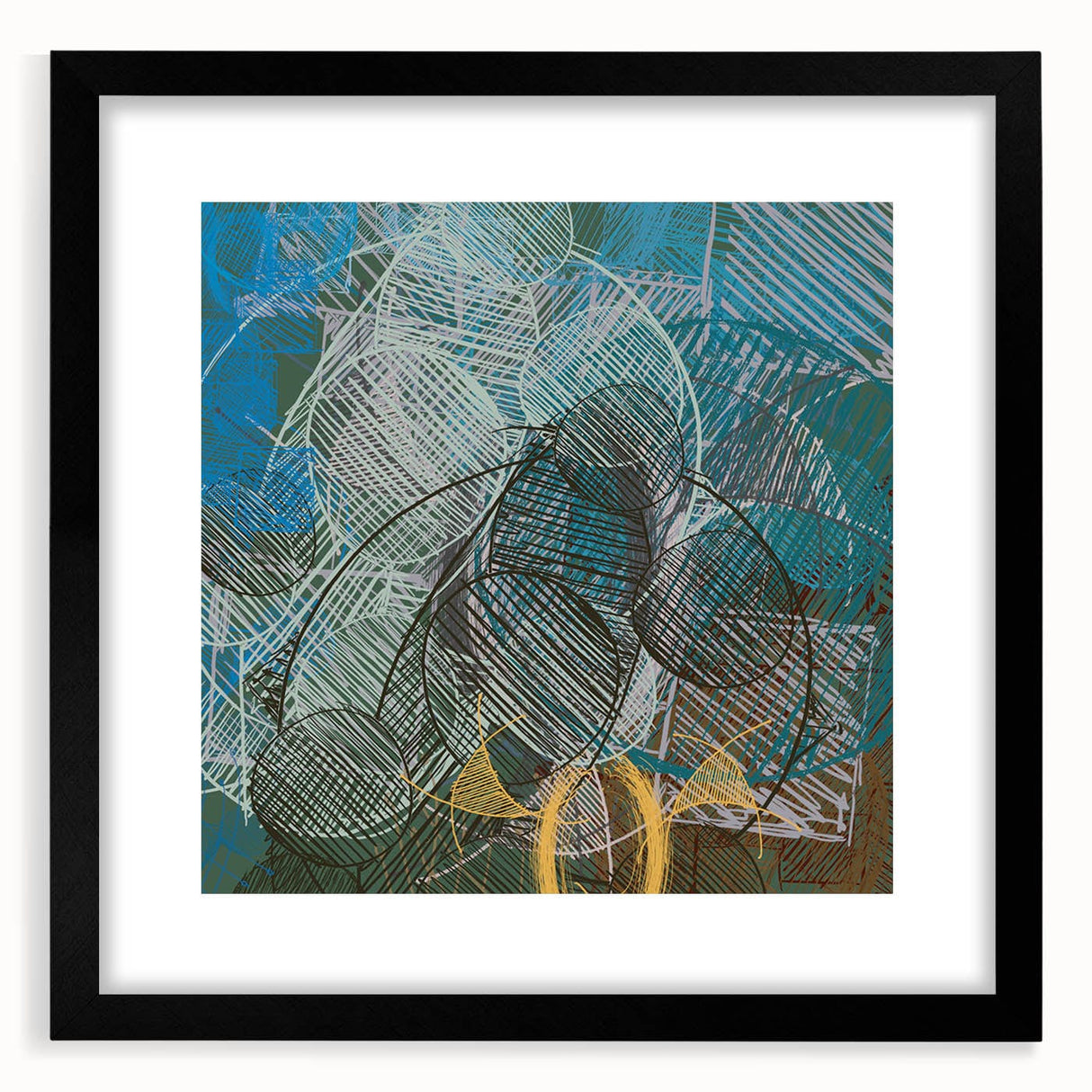Geometric Moody Modern Wall Art – Abstract Canvas in Blue & Green