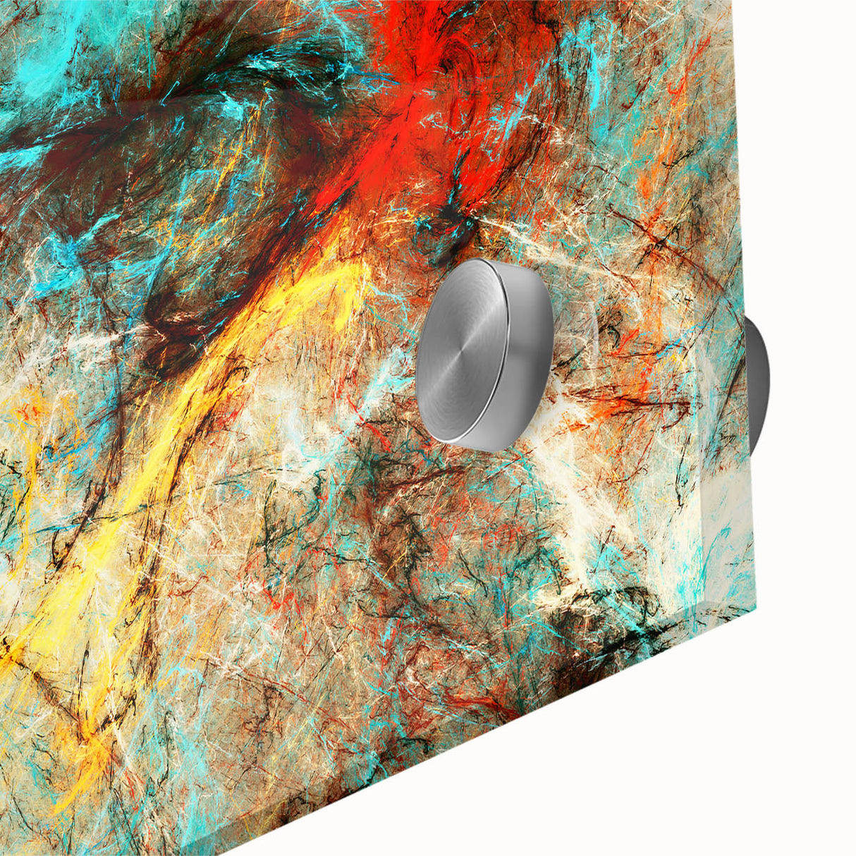 Geometric Abstract Art Prints – Chaotic Cyan & Firebrush Fusion