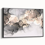 Minimalist Fluid Acrylic Art – Modern Black & Beige Wall Decor