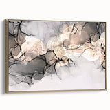 Minimalist Fluid Acrylic Art – Modern Black & Beige Wall Decor