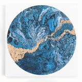 High-End Abstract Wall Decor – Round Blue & Gold Art Piece