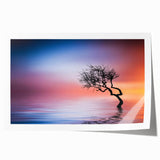 Minimalist Landscape Wall Art – Vibrant Tree at Sunset Water Scene