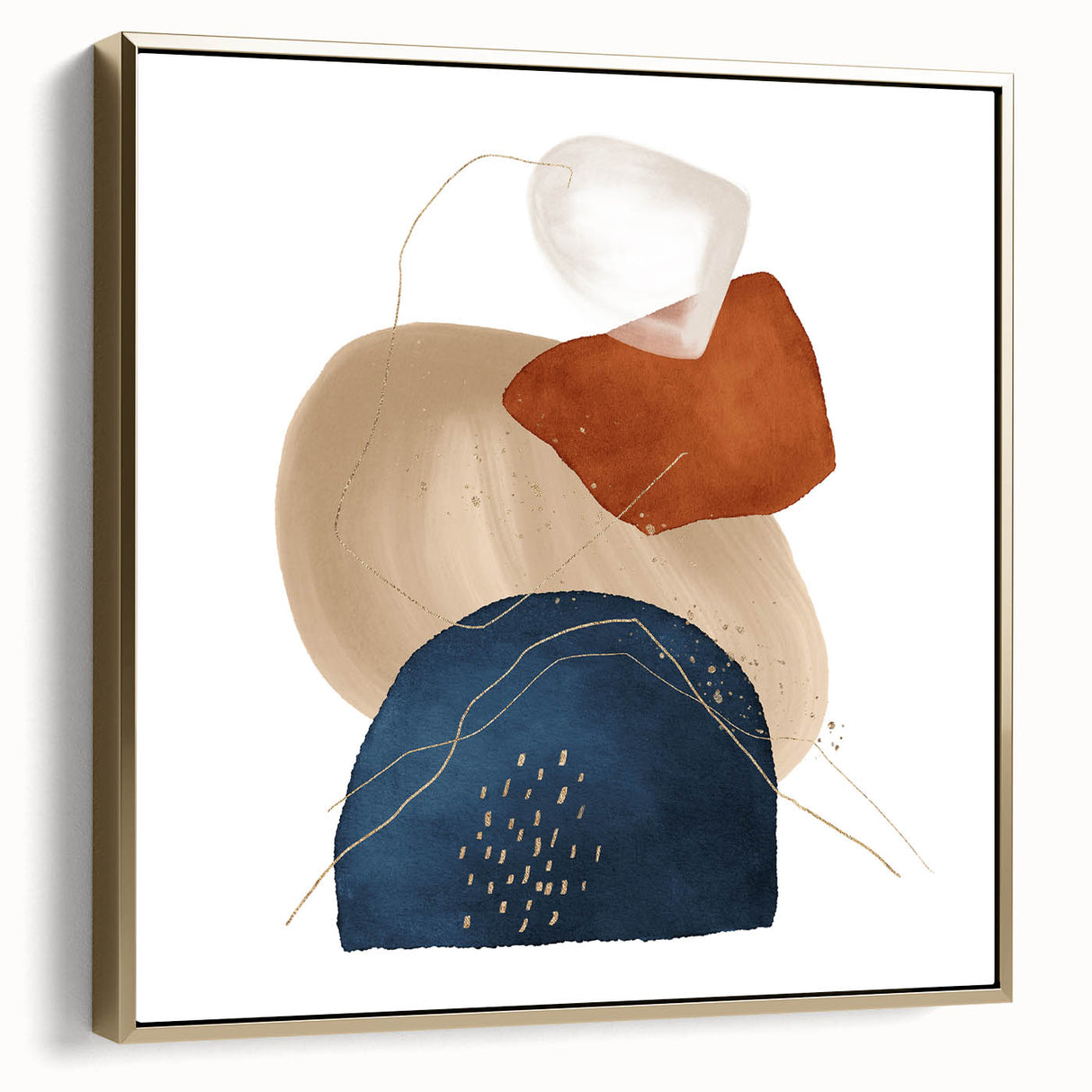 Geometric Minimalist Abstract Wall Art – Navy, Orange & Beige Print