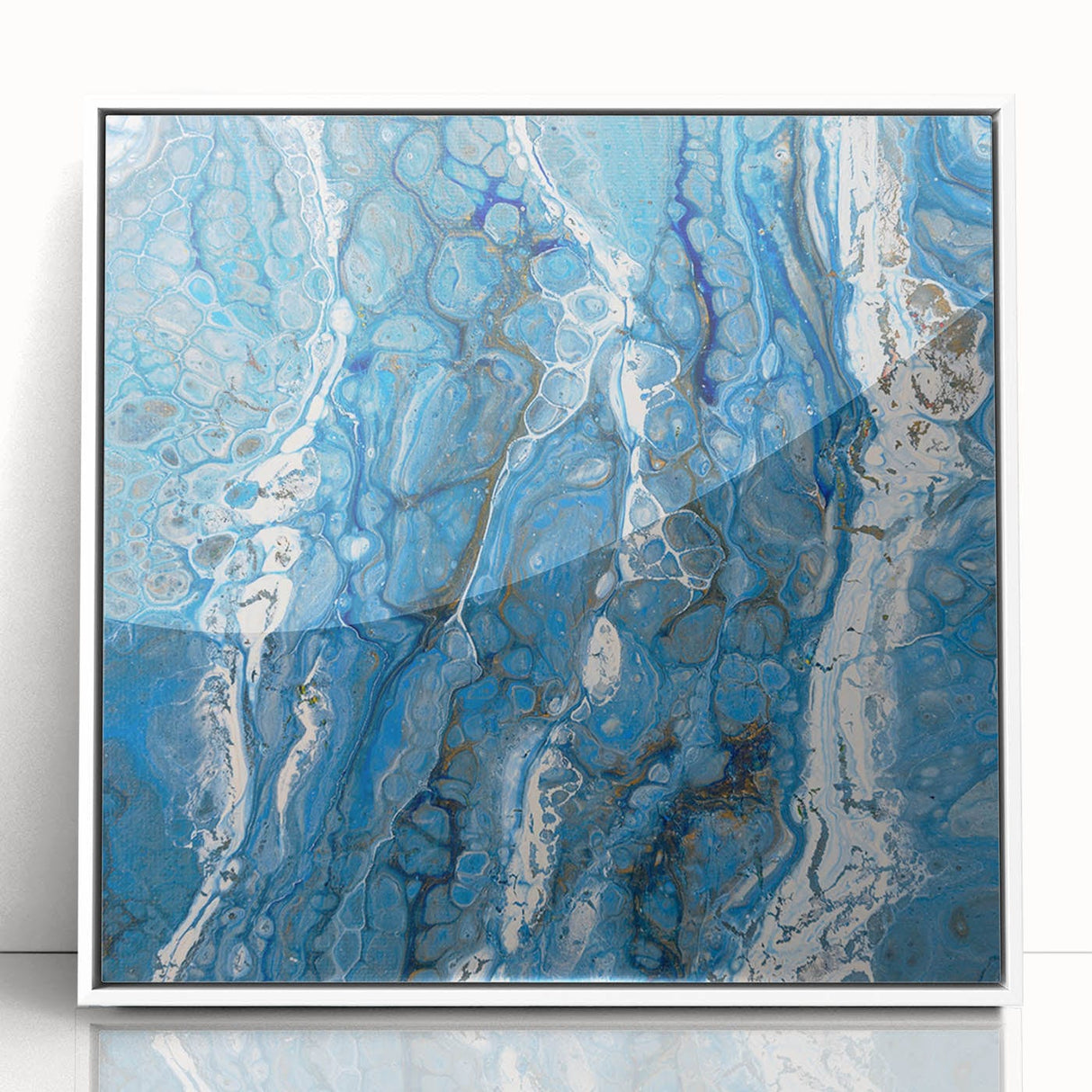Modern Fluid Abstract Wall Art – Blue & White Acrylic Canvas Print