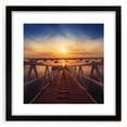 Minimalist Coastal Landscape Art – Sunset Pier with Boats Wall Print
